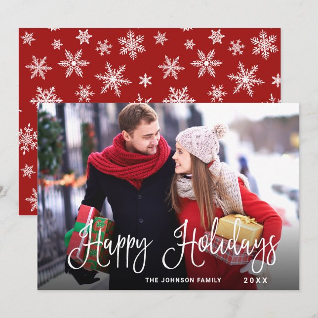 Tarjeta Festiva Navidades de fotos de vacaciones felices y moderna (Anverso / Reverso)