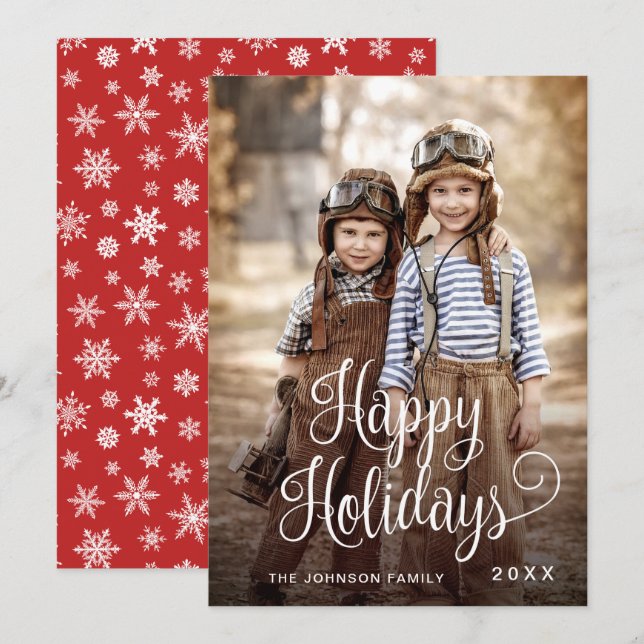 Tarjeta Festiva Navidades de fotos de vacaciones felices y moderna (Anverso / Reverso)