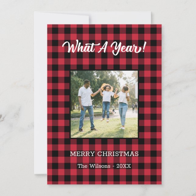 Tarjeta Festiva Navidades de fotos de What A Year 2 Red Buffalo Ch (Anverso)