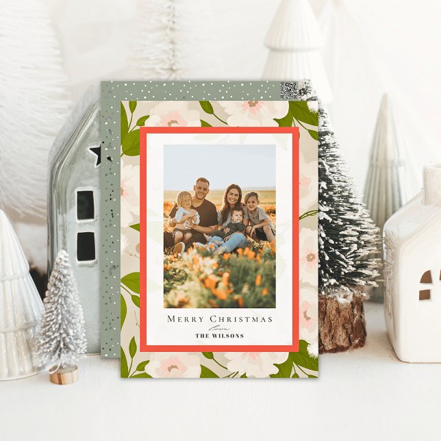 Tarjeta Festiva Navidades de fotos de Winter Floral Sage Green (Subido por el creador)
