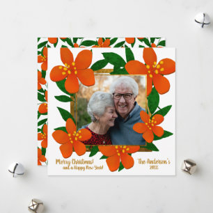 Tarjeta Festiva Navidades de fotos del marco dorado de la floral r