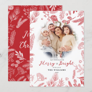 Tarjeta Festiva Navidades de fotos elegantes y rojas simples
