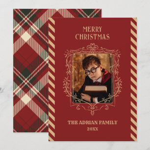 Tarjeta Festiva Navidades de fotos mágicas de época roja