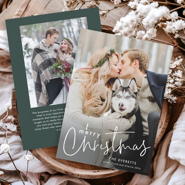 Tarjeta Festiva Navidades de fotos mínimos de guiones simples (Simple script photo Christmas holiday card.)