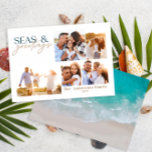 Tarjeta Festiva navidades de fotos multicolores de la playa del oc<br><div class="desc">diseño elegante de tarjetas de navidades con una combinación de diseño de letra negrita y guión,  espacio para la foto elegida delante con gráficos de playa y mar al revés</div>