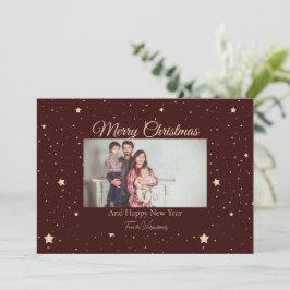 Tarjeta Festiva Navidades de fotos nocturnas Red and Gold Starry