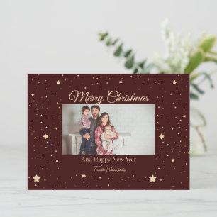 Tarjeta Festiva Navidades de fotos nocturnas Red and Gold Starry