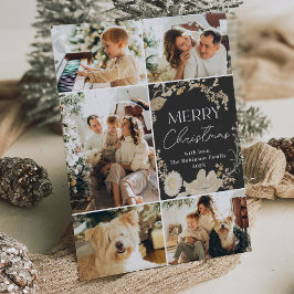 Tarjeta Festiva Navidades de fotos oscuras de Boho White Floral