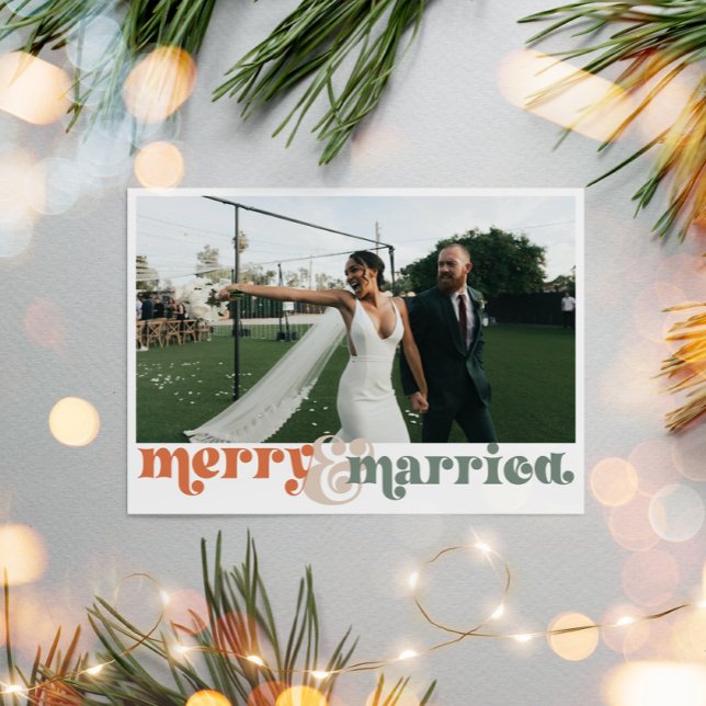 Tarjeta Festiva Navidades de fotos recién casados y casados (Merry & Married Newlywed Christmas Photo Card)