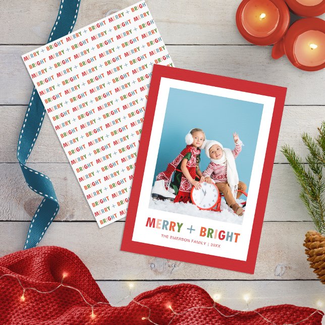 Tarjeta Festiva Navidades de fotos Red Merry y Bright (Red Merry and Bright Photo Christmas Holiday Card
)