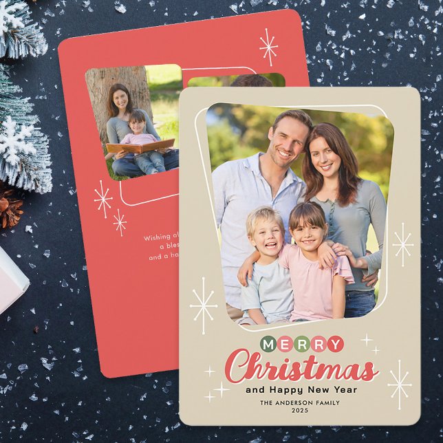 Tarjeta Festiva Navidades de Fotos Retro MidCentavo Moderno (Subido por el creador)