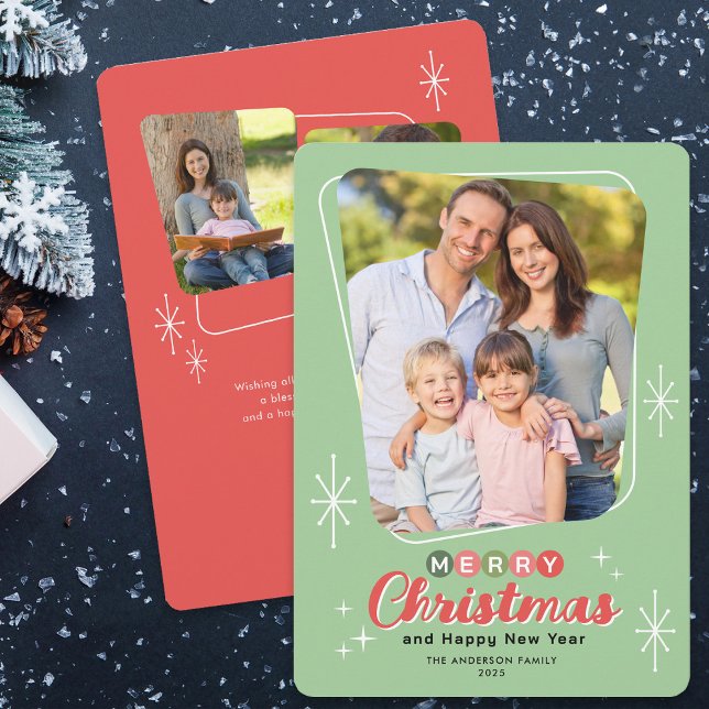 Tarjeta Festiva Navidades de Fotos Retro MidCentavo Moderno (Subido por el creador)