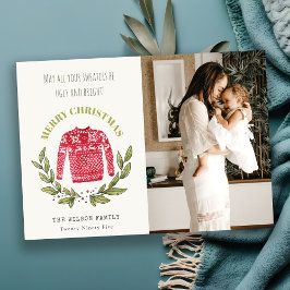 Tarjeta Festiva Navidades de fotos rojas de color verde oscuro y f