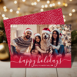 Tarjeta Festiva Navidades de fotos rojas de copas de nieve de Cute