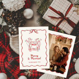 Tarjeta Festiva Navidades de fotos rojas dibujados a mano con merr