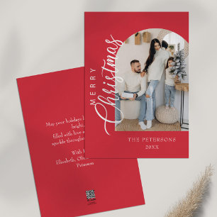 Tarjeta Festiva Navidades de fotos rosadas de forma arco saludan