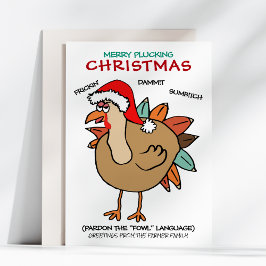 Tarjeta Festiva Navidades de Fowl Turkey Santa Hat