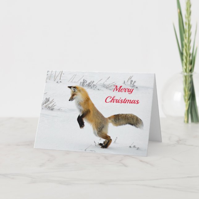 Tarjeta Festiva Navidades de Fox Leaping Snow (Anverso)