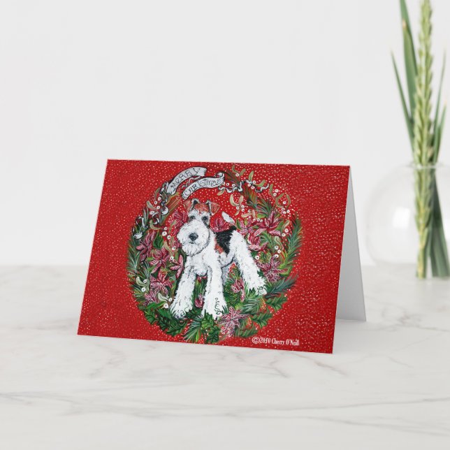 Tarjeta Festiva Navidades de Fox Terrier (Anverso)