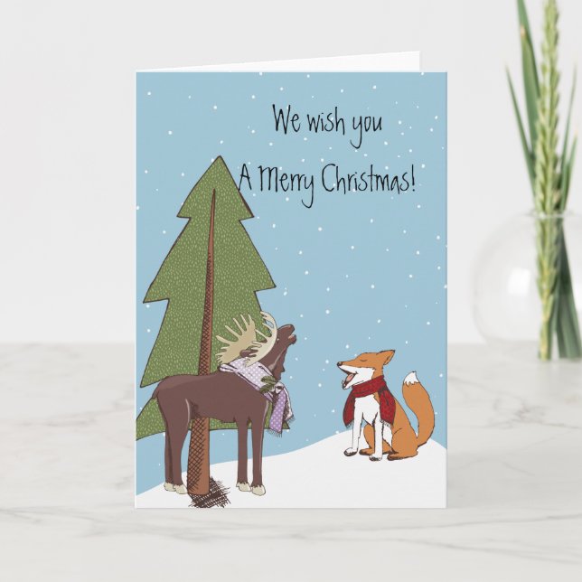 Tarjeta Festiva Navidades de Fox y Moose (Anverso)
