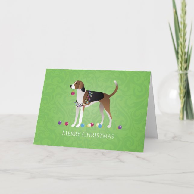 Tarjeta Festiva Navidades de Foxhound estadounidenses - Perro trav (Anverso)