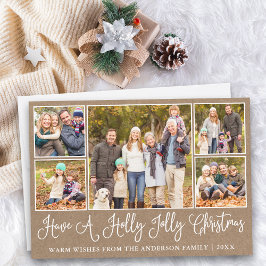 Tarjeta Festiva Navidades de Fun Calligraphy Kraft Holly Jolly