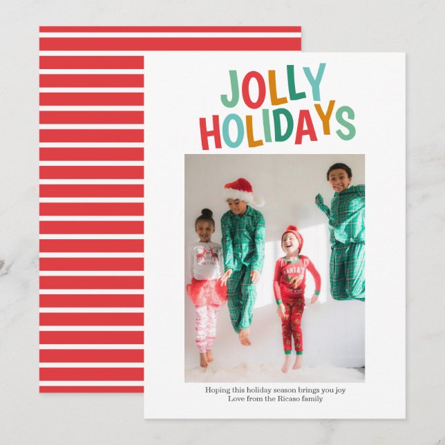 Tarjeta Festiva Navidades de Fun Photo Jolly Holidays personalizad (Anverso / Reverso)
