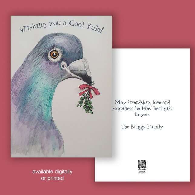 Tarjeta Festiva Navidades de Fun Watercolor Bird (Front and back view)