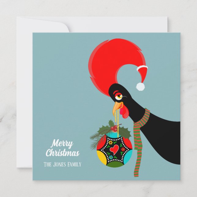 Tarjeta Festiva Navidades de gallos portugueses holly bauble (Anverso)