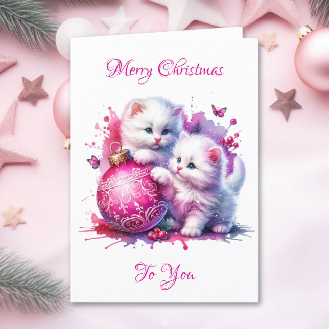 Tarjeta Festiva Navidades de gatitos blancos dulces (Subido por el creador)