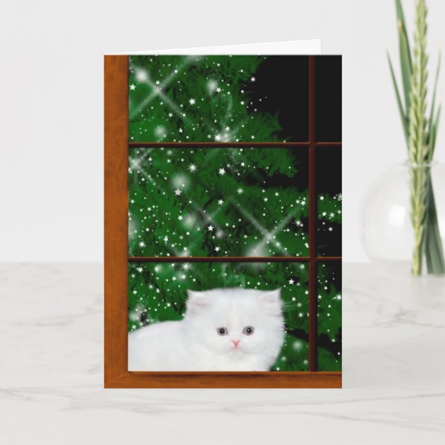 Tarjeta Festiva Navidades de gatitos de raza blanca (Anverso)