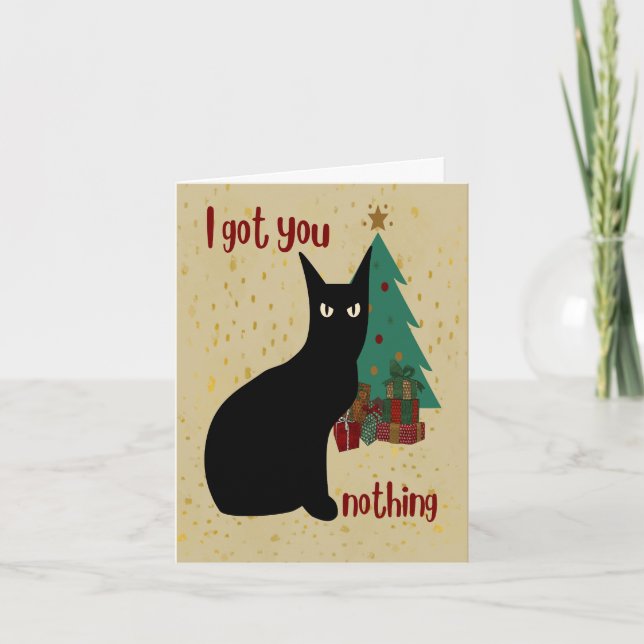Tarjeta Festiva Navidades de gato negro traviesos y graciosos (Anverso)