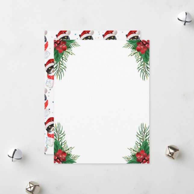 Tarjeta Festiva Navidades de gato tricolores acuarela con bufanda (Anverso/Reverso In Situ)