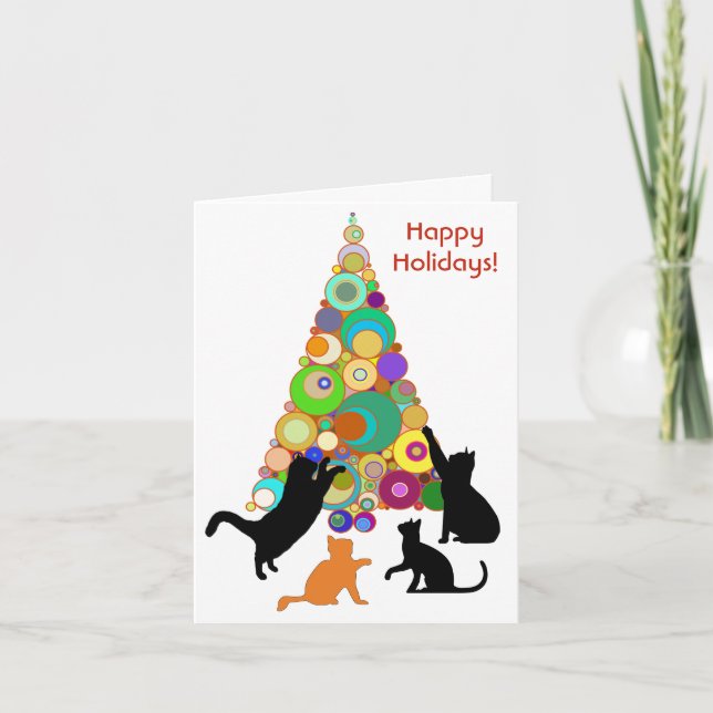 Tarjeta Festiva Navidades De Gatos Cargan Rockeando Alrededor De L (Anverso)