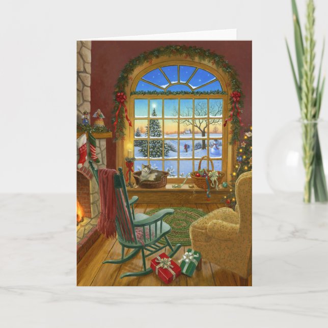 Tarjeta Festiva Navidades de gatos cómodos (Anverso)