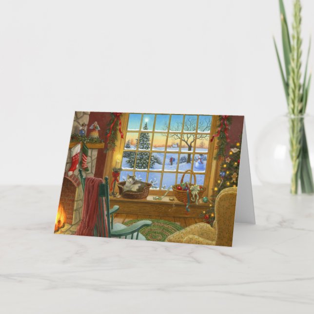 Tarjeta Festiva Navidades de gatos cómodos (Anverso)