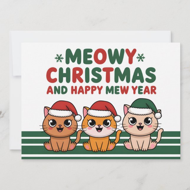 Tarjeta Festiva Navidades de gatos cortos meau vistiendo navidades (Anverso)