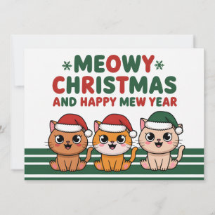 Tarjeta Festiva Navidades de gatos cortos meau vistiendo navidades