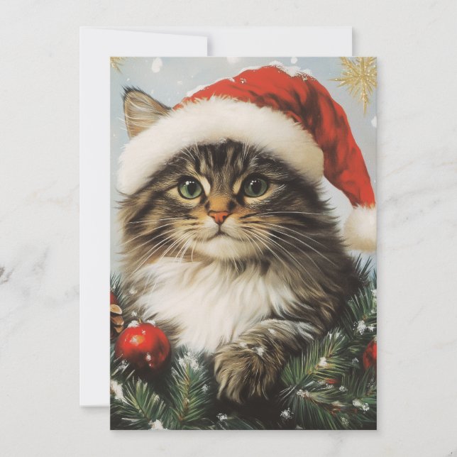 Tarjeta Festiva Navidades de Gatos Forestales de Noruega (Anverso)
