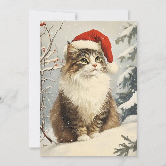 Tarjeta Festiva Navidades de gatos forestales de Noruega (Anverso)