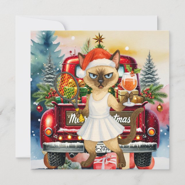 Tarjeta Festiva Navidades de gatos saludando a los amantes del gat (Anverso)