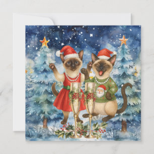 Tarjeta Festiva Navidades de gatos saludando a los amantes del gat