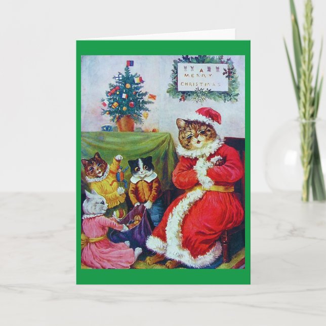 Tarjeta Festiva Navidades de gatos vintage, Louis Wain (Anverso)