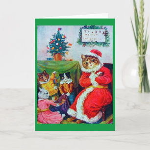 Tarjeta Festiva Navidades de gatos vintage, Louis Wain