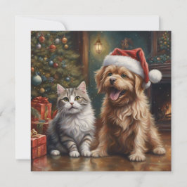 Tarjeta Festiva Navidades de gatos y perros Personalizados