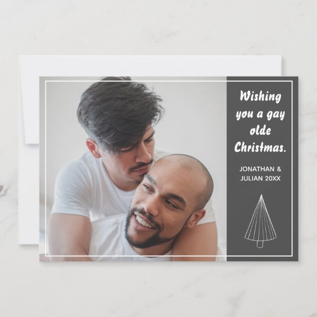 Tarjeta Festiva Navidades de Gay Olde Navidades LGBTQ Chalkboard (Anverso)