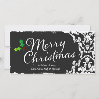 Tarjeta Festiva NAVIDADES de GC Vintage Grunge Charcoal Damask Hol