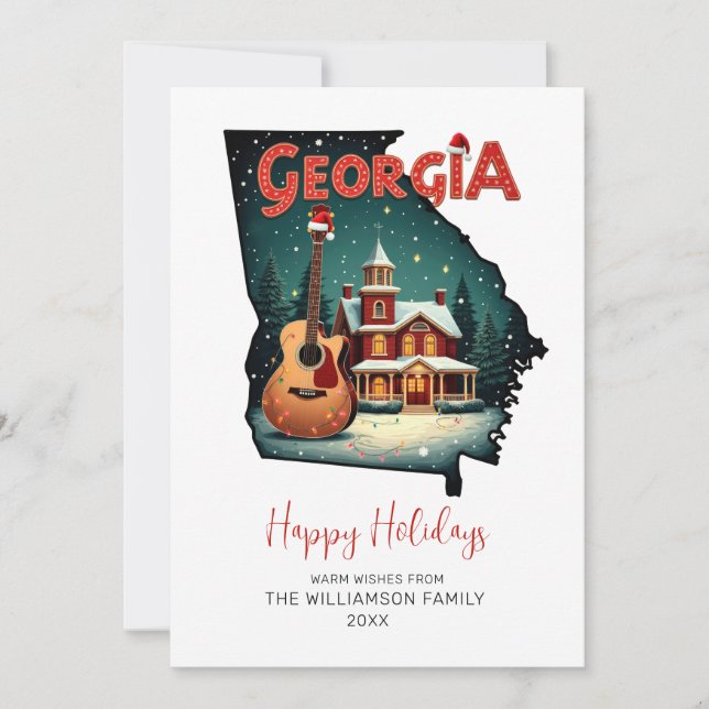 Tarjeta Festiva Navidades de Georgia Mapa de estado Felices vacaci (Anverso)