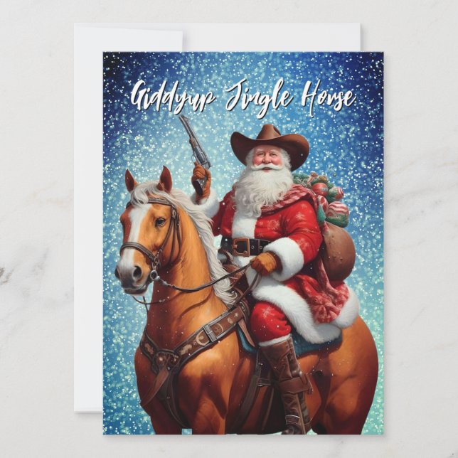 Tarjeta Festiva Navidades de Giddyup Jingle Horse Santa Claus (Anverso)