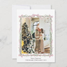 Tarjeta Festiva Navidades de Gingham Green Bow Foto